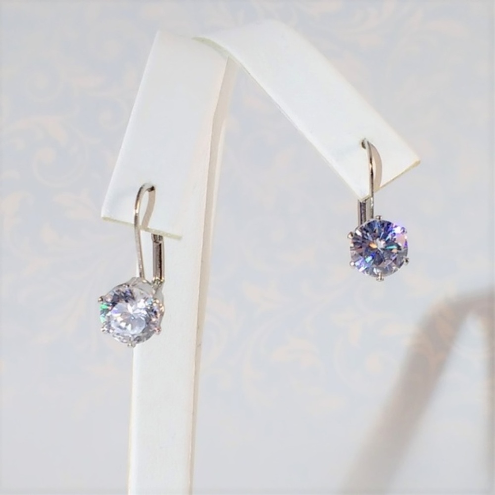 Simulated Diamond Dangle Silvertone Earrings